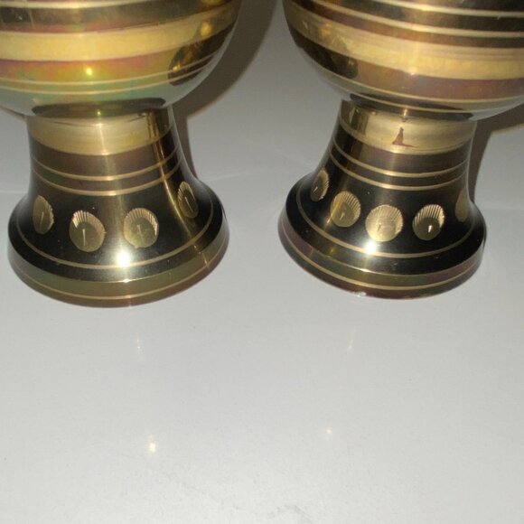 2 Brass Flower Bud Vases Etched Floral and Elephant on Reverse Matching - Picture 6 of 10